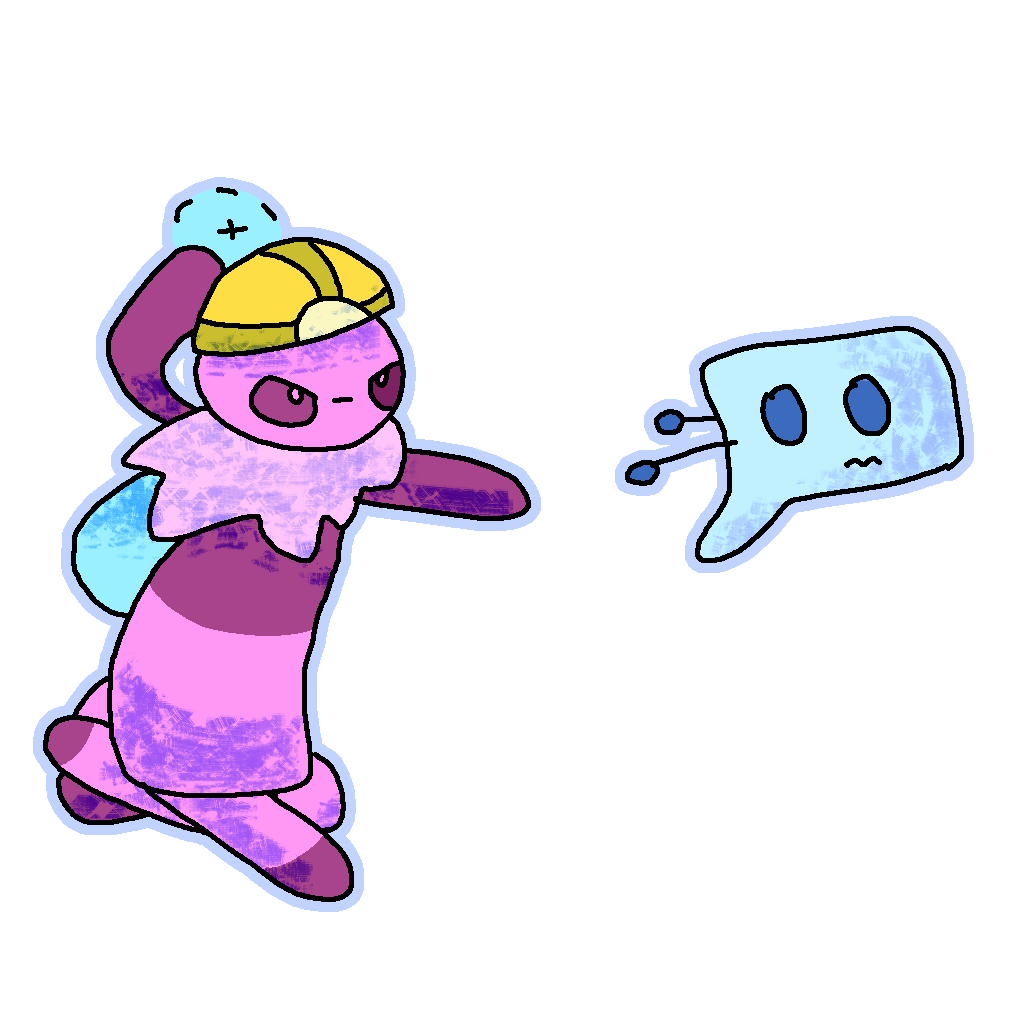 a purple bee chasing after a sentient speech bubble