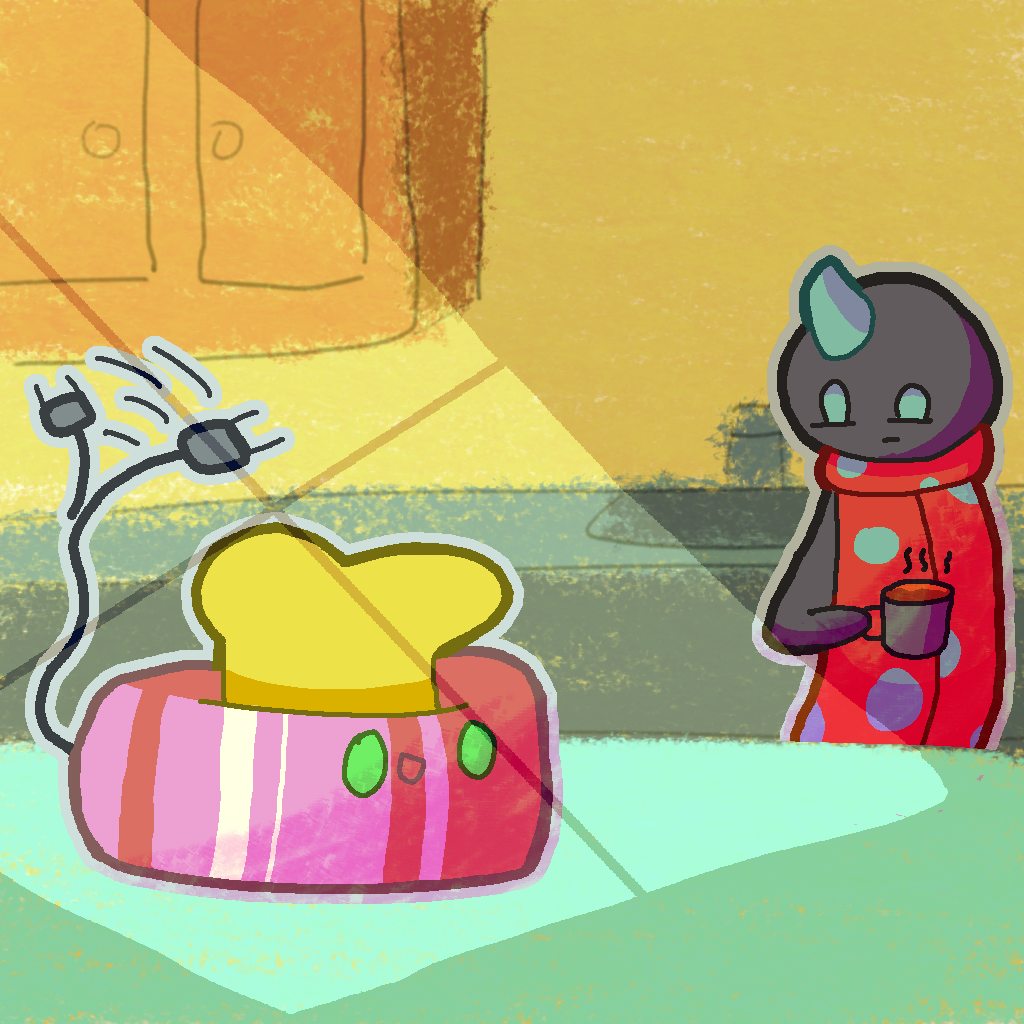 a very childish lookig toster excited at seeing their tired ladybug friemd