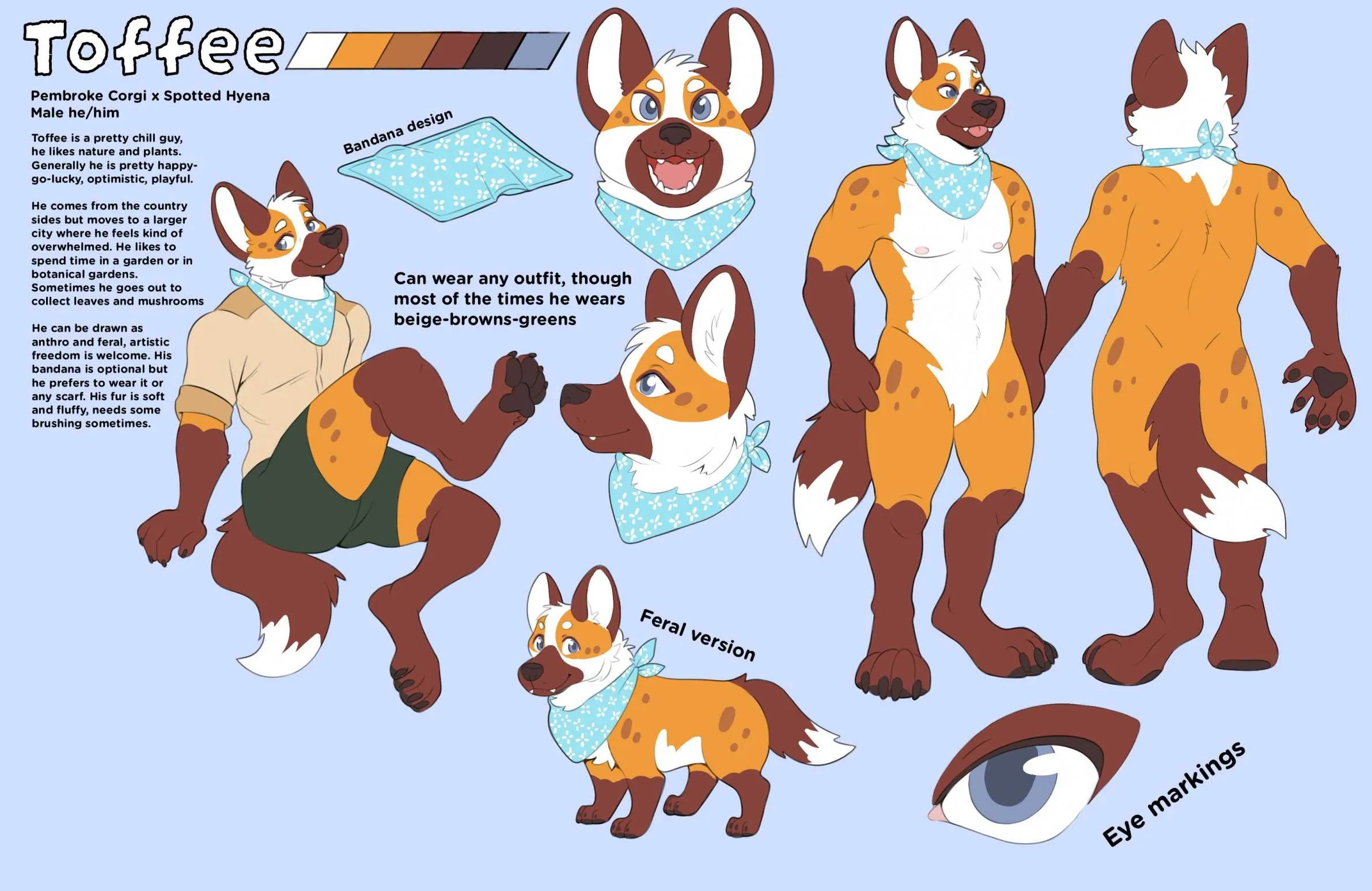 Digital art of a reference sheet feat. an anthro furry character