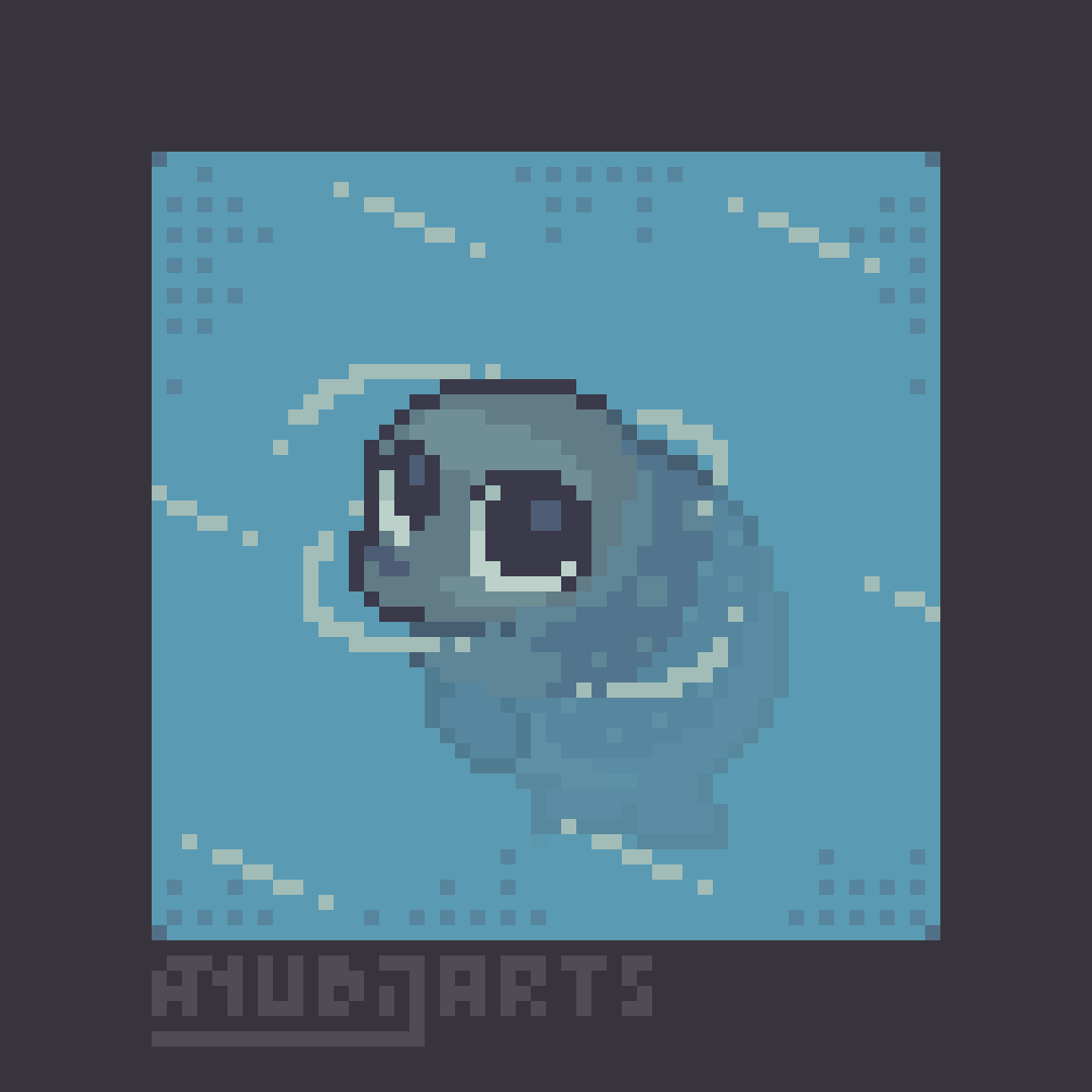 A Pixel Art Redraw of a Seal floating in the middle of the water, doing a side-eye with pleading eyes to the viewer.