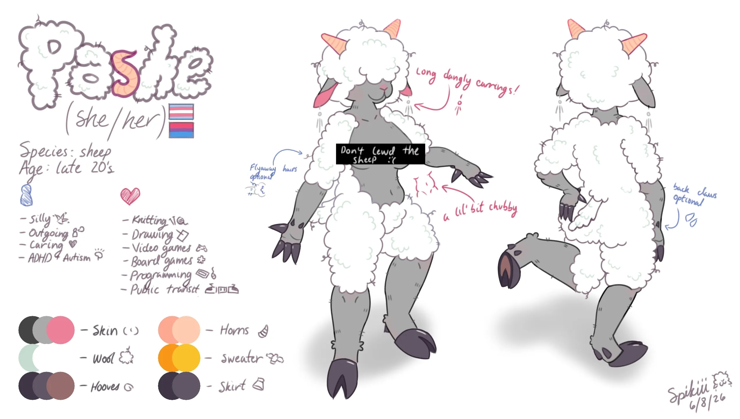 The same as the last image, except Pashe isn't wearing any clothes! (She's like 90% floof, so she's still essentially wearing a romper lol)